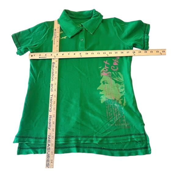 NEW Kurt Cobain Birds Nirvana POLO T SHIRT MED TEE Girls Boys 100% Cotton Green - Picture 4 of 7